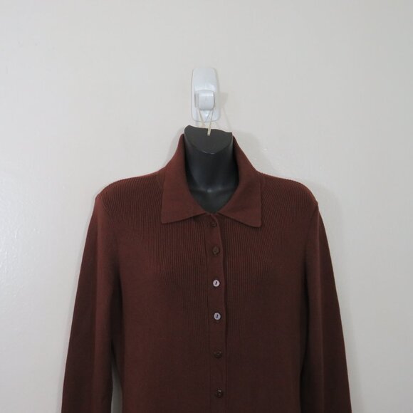 Paige size Large Ribbed Knit Button Down Dress Brown Long Sleeve NEW - Picture 3 of 6